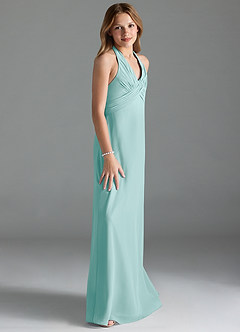 Azazie Tessie Junior Aqua A-Line Pleated Chiffon Dress image4