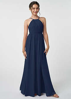Azazie Leighton Junior Dark Navy A-Line Pleated Chiffon Dress image2