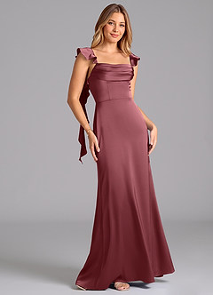 Azazie Adi Robes de demoiselle d'honneur Robe Trapèze en Satin extensible Plissée Rose Du Désert image5