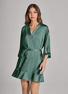 front Matching Color 2-Piece Ruffle Satin Robe and Slip Set