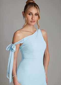 Azazie Aylin Bridesmaid Dresses Sky Blue Sheath Off the Shoulder Chiffon Dress image4