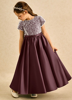Azazie Cashew Flower Girl Dresses Sangria Ball-Gown with Sleeves Matte Satin Dress image5