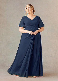 Azazie Morning Glory Mother of the Bride Dresses A-Line V-Neck Ruched Chiffon Floor-Length Dress image6