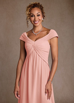 Azazie Mirta Vestidos para mãe da noiva Vestido Roseta de Esgotamento Floral de Linha A com Plissado image5