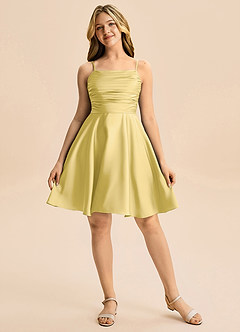 Azazie Miko Junior Canary A-Line Pleated Stretch Satin Dress image5