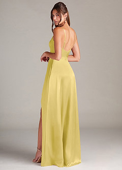 Azazie Sarella Bridesmaid Dresses Canary A-Line Pleated Stretch Satin Dress image4