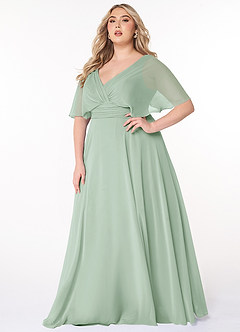 Azazie Pamela Bridesmaid Dresses Agave A-Line V-Neck Pleated Chiffon Dress image6