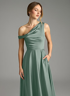 Azazie Xanthe Bridesmaid Dresses Silver Sage A-Line Off the Shoulder Stretch Satin Dress image5