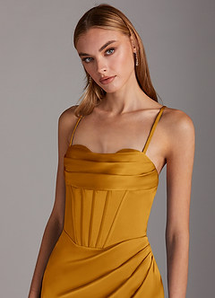 Azazie Brookelle Bridesmaid Dresses Butterscotch Sheath Sweetheart Corset Stretch Satin Dress image7