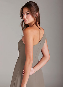 Azazie Brooke Bridesmaid Dresses Taupe A-Line One Shoulder Chiffon Dress image2
