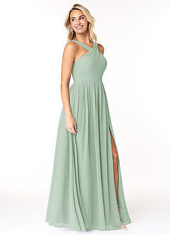 Azazie Elvira Bridesmaid Dresses Agave A-Line Pleated Chiffon Dress image4