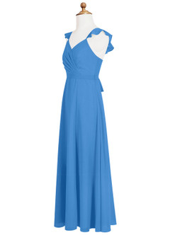 Azazie Emily Junior Robe Trapèze en Mousseline de soie Rayé Geai Bleu image7