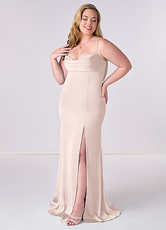 Barbie ♥ Azazie Bridesmaid Dresses Blushing Pink Mermaid Corset Stretch Satin Dress image9