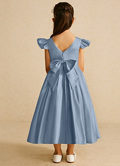 Azazie Violeta Blumenmädchenkleider Ballkleid Schleifen Matte Satin Kleid Staubblau image2