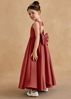Azazie Bettie Flower Girl Dresses Terracotta A-Line Bow Matte Satin Dress image3