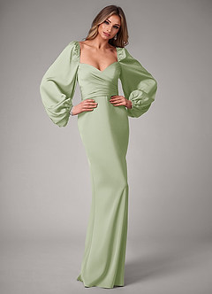 Azazie Sonata Bridesmaid Dresses Dusty Sage Sheath Long Sleeve Stretch Satin Convertible Dress image5