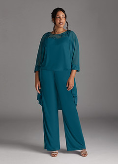 Azazie Frances Mother of the Bride Dresses Ink Blue Jumpsuit/Pantsuit Scoop Mesh Dress image11