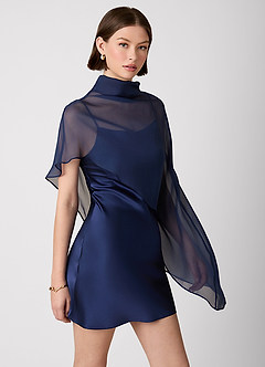 knee length dresses for ladies Champagne Showers Halterneck Slip Mini Dress Navy L main image 0