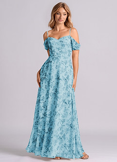 Azazie Marley Bridesmaid Dresses Blue Fern Floral A-Line Off the Shoulder Chiffon Convertible Dress image5