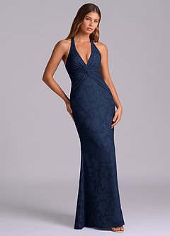 Azazie Valerie Brudtärnklänningar Klä av Sjöjungfru i Blommig Utbrändhet Plisserad Mörk Marinblå image5