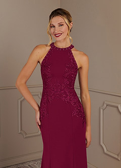 Azazie Tyra Mother of the Bride Dresses Burgundy Mermaid Halter Lace Stretch Crepe Dress image5