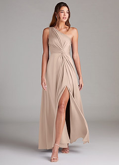 Azazie Brooke Bridesmaid Dresses English Rose A-Line One Shoulder Stretch Satin Dress image4