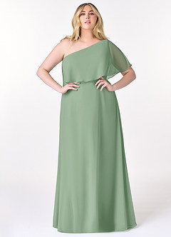 Azazie Lizzy Bridesmaid Dresses Matcha A-Line One Shoulder Chiffon Dress image8