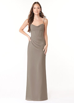 Azazie Mai Bridesmaid Dresses Taupe Sheath Pleated Chiffon Dress image1