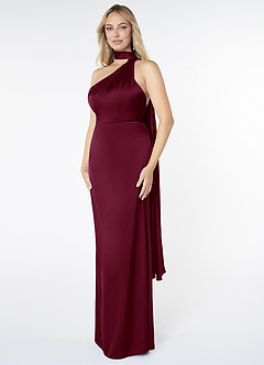 Azazie Kaylani Bridesmaid Dresses Mulberry Mermaid High Neck Stretch Satin Dress image3