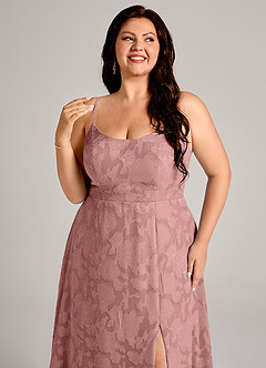Azazie Moira Bridesmaid Dresses Dusty Rose A-Line Side Slit Floral Burnout Dress image12