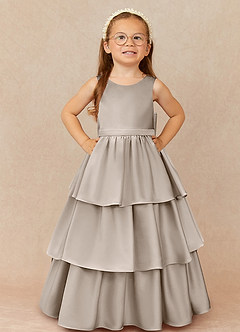 Azazie Margie Flower Girl Dresses Frost A-Line Bow Stretch Satin Dress image2
