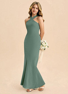 Azazie Doretta Junior Vestido de Eucalipto de Gasa de Corte Recto con Plisado image1