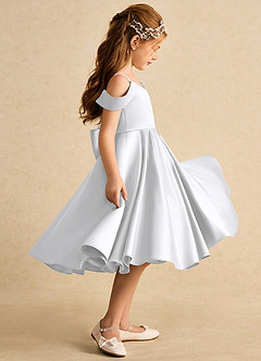 Azazie Favia Flower Girl Dresses White A-Line Off the Shoulder Matte Satin Dress image5