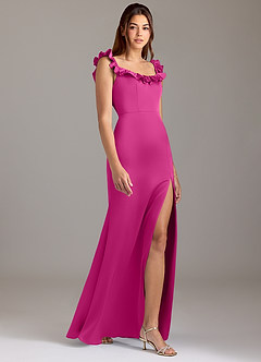 Azazie Callie Bridesmaid Dresses Fuchsia A-Line Ruched Stretch Satin Convertible Dress image4