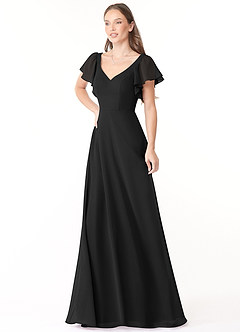 Azazie Syenna Bridesmaid Dresses Black A-Line Ruched Chiffon Dress image4