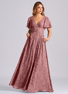 Azazie Kimber Bridesmaid Dresses Dusty Rose A-Line with Pockets Floral Burnout Dress image7