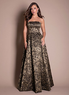 slim fit dress slacks Black/Gold Metallic Mesh Maxi Dress main image 0