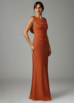 Azazie Kieryn 신부 들러리 드레스 인어 주름진 스트레치 새틴 바닥 길이 드레스 image4