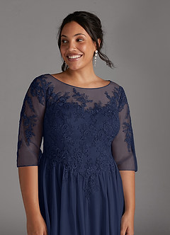 Azazie Harriet Mother of the Bride Dresses Dark Navy A-Line Scoop lace Mesh Dress image12