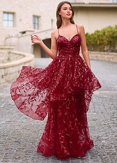 Valentina Borgoña Vestido de fiesta transparente jacquard bordado image7