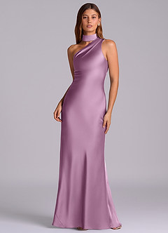 Azazie Seona Robes de demoiselle d'honneur Robe Sirène en Satin extensible Une épaule Glycine image1