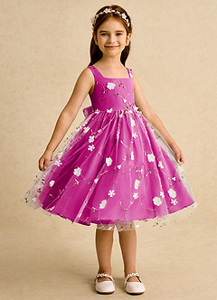 Azazie Bean Flower Girl Dresses Fuchsia Ball-Gown Sleeveless Tulle Dress image4