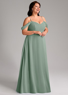 Azazie Marley Vestidos de damas de honor Vestido de Salvia Plateada de Gasa de Corte en A Convertible con Vestidos sin tirantes image15