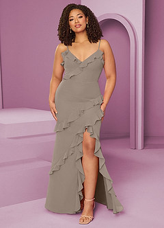 Barbie ♥ Azazie Bridesmaid Dresses Taupe Sheath Chiffon Dress image9