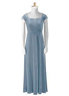 Azazie Gabi Junior Dusty Blue A-Line Velvet Dress image8