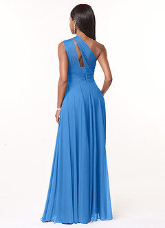 Azazie Charlize Vestidos de madrinha de casamento Vestir Gaio Azul de Malha de Linha A com Um ombro image2