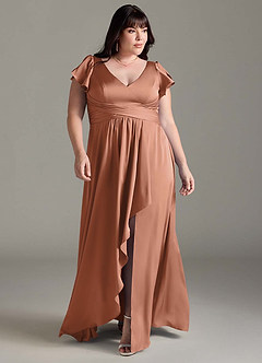 Azazie Omari Vestidos de damas de honor Vestido de Bronceador de Satén Elástico de Corte en A image8