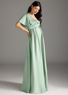 Azazie Verna Maternity Bridesmaid Dresses A-Line Ruched Stretch Satin Floor-Length Dress image6