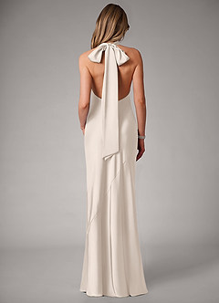Azazie Velli Vestidos de damas de honor Vestido Alabastro Blanco de Satén Elástico de Corte Sirena con Cuello alto image5