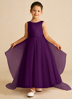 Azazie Pumpkin Flower Girl Dresses Grape A-Line Convertible Tulle Dress image2
